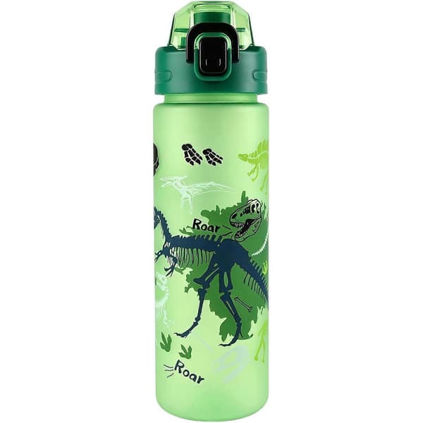 Vattenflaskor för barn, 700 ml söt dricksflaska med snodd för pojkar flickor Green Dinosaur