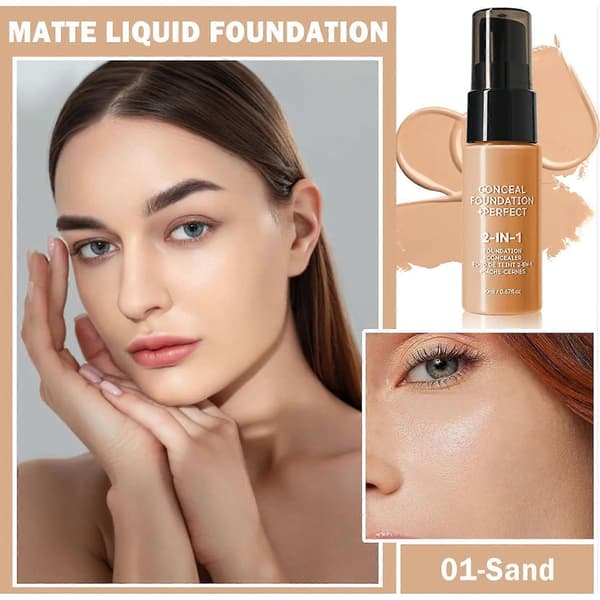 Concealer Full Coverage Foundation för Mogen Hud, Oljekontroll Matt 2 i 1 Concealer Flytande Foundation Smink Vattentät Bas Color 01