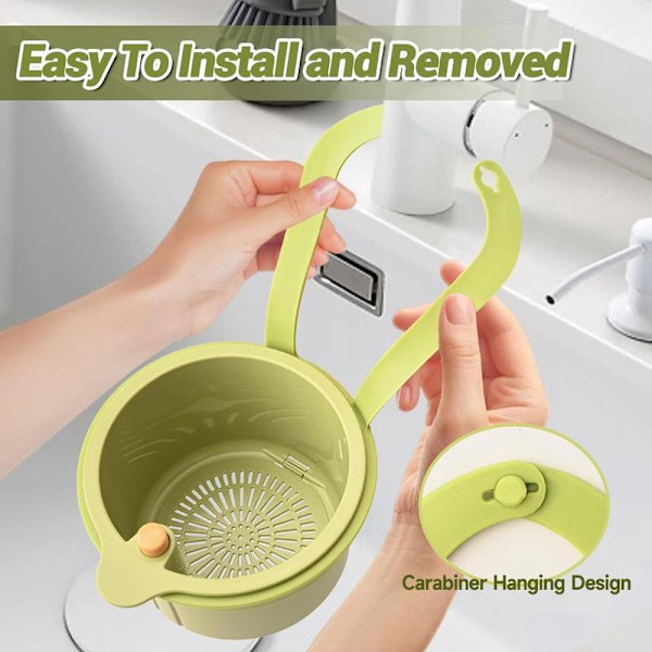 Self-Cleaning Sink Strainer Basket - Hanging Kitchen Drain Strainer, Multifunctional Dish and Fruit Colander, Green