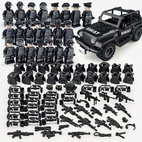1 sæt sorte politibyggeklodser Militære Swat-hold Figursæt Bypoliti Modelbyggeklodser Sæt Børnelegetøj Nyt