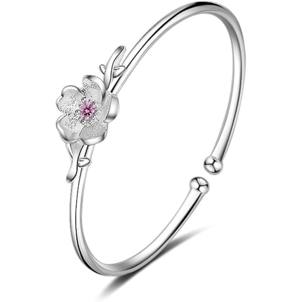 925 Sterling Silver Cherry Blossom Armband för Kvinnor Flickor Charm Sakura Blomkedja Armband Present Sommar Smycken