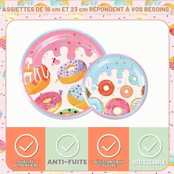 Lyserødt bestiksæt med donut-tema til poolen (lyserød)