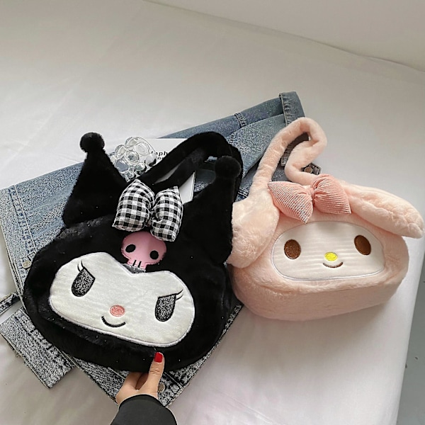 Kawaii Sanrio Plysch Väska Axelväska Plysch Kuromi Melody Sanrio Cinnamoroll Plysch Gosedjur Stor Kapacitet Handväska Flickor Gåvor melody