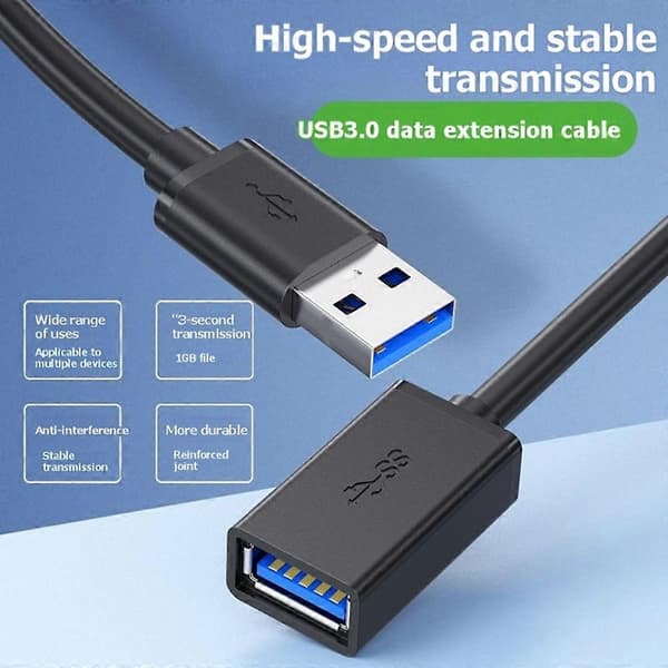 USB-förlängningskabel 3.0 Datakabel USB 3.0 Förlängningskabel Hane till Hona för PC Laptop till U-disk Smart TV USB-skrivare C Black 3M