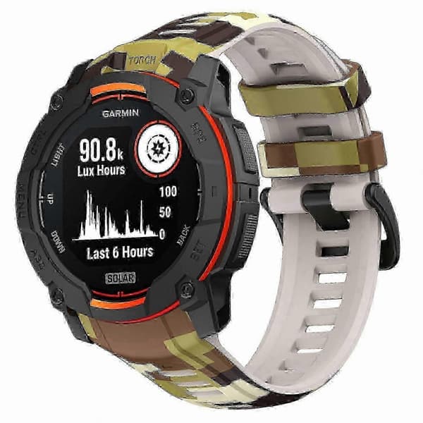 Erstatningsrem kompatibel med Instinct 3, 45 mm Army Green Camo silikone urrem Brown Camouflage