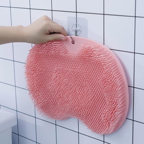 Non-slip Silicone Bathroom Mat with Suction Cups and Massage Brush Grey