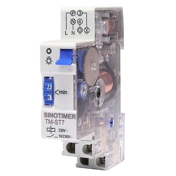 2X SINOTIMER TM-ST7 220V AC 7 minutter mekanisk timer 18 mm enkeltmodul DIN-skinne trappetimerkontakt timerur White