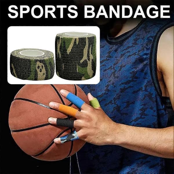 Selvklæbende elastisk bandage - Non-woven, 4,5m, til fingerled, kæledyrspote blue camouflage 5cm x 4.5m