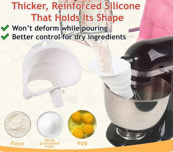 Mjöltratt med förlängd pip, vikbar och diskmaskinssäker, kompatibel med KitchenAid köksmaskiner (vit, 1-pack)