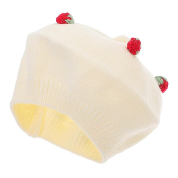 Jordbær Beret Lue for Kvinner Strikket Lue for Temafester