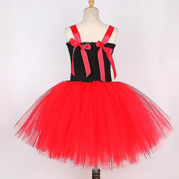 Hjärtans Drottning Kostym Flickor Karneval Party Tutu Klänning Upp Wonderland Röd Drottning Cosplay Halloween Kostym För Barn Fina Kläder M