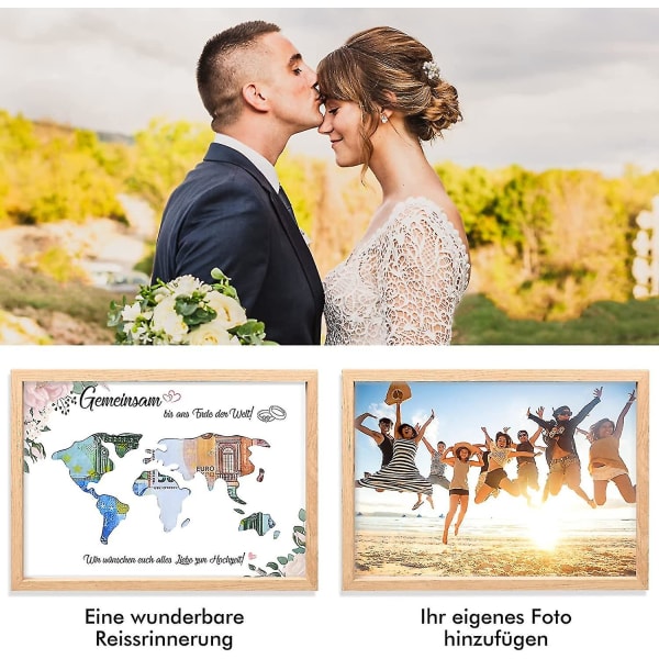 Pengagåva Bröllop, Världskarta Pengagåva, Pengagåvor Förpackning Äkta trä Tavelram
