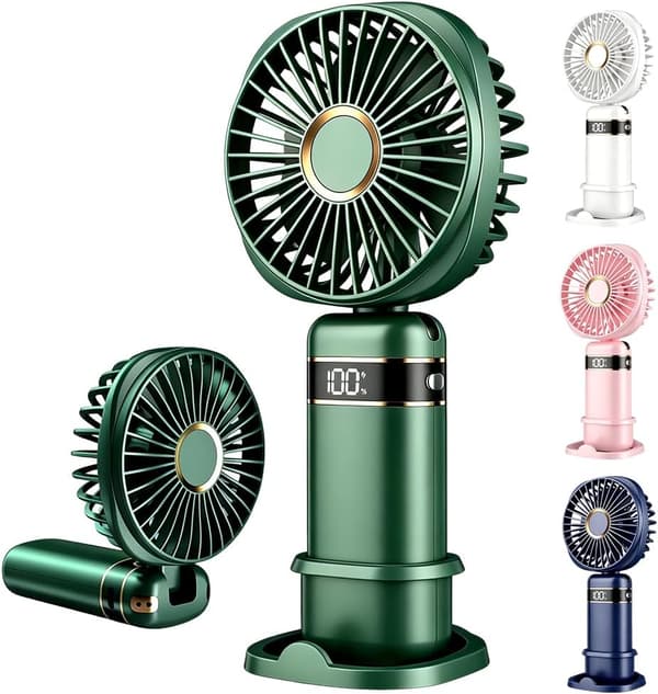 Bærbar ventilator, dobbeltformål mini ventilator (hånd/bord) (grøn)