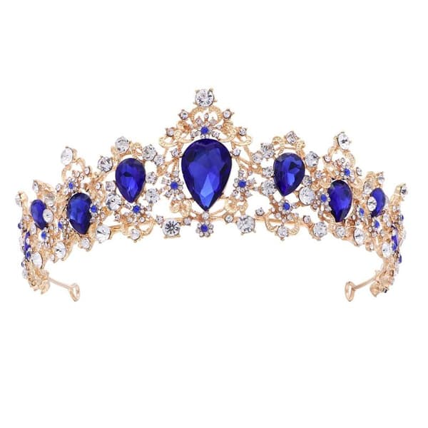 Royal Krystal Tiara Blå Rhinestone Dronning Krone Prinsesse Hårbånd