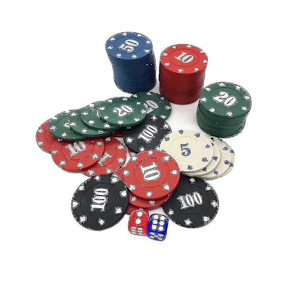 100 stk. runde plastikchips til kasino, poker, kortspil, baccarat, optælling, tilbehør, terning, underholdning, chip 5/10/20/50/100