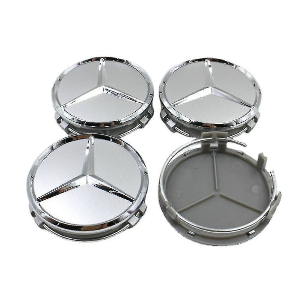 4-osainen auton renkaan cover, Benz-logo 75 mm:n pyörät, keskipyörän cover vanteen logo, 3 kulman vanteen merkki silver