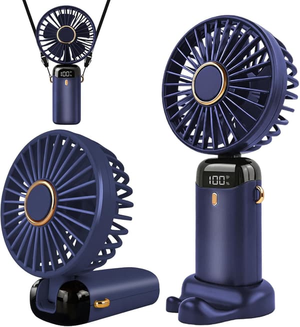 USB genopladelig bærbar ventilator, 5 blæserhastigheder, mini sammenklappelig bordventilator (mørkeblå)