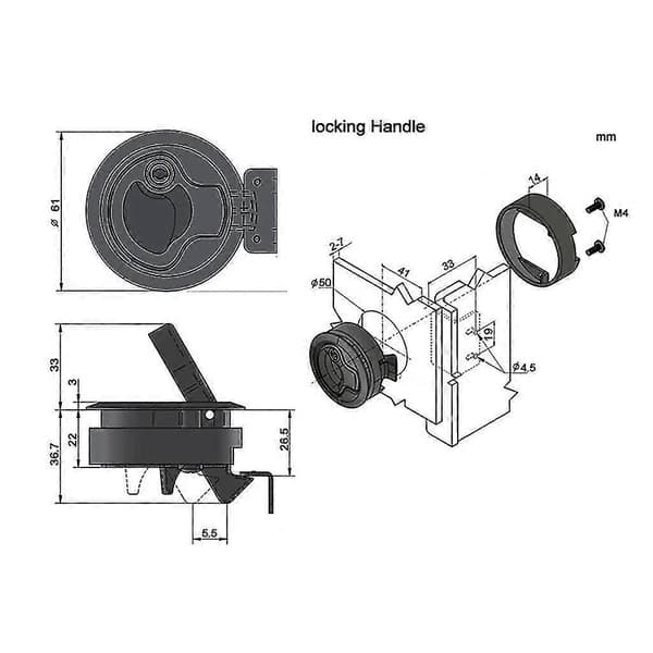 JiaWei Svart 2 Flush Pull Slam Latch for Marine Boat Hatch 1/4 Dørlås 1 Stk J03