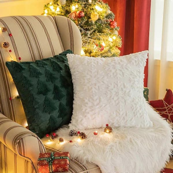 Jul Plysj Snøfnugg Tre Broderte Pels Sofapute 30x50cm Uten Fyll Grønn Bakgrunn Solid Snowflake 30*50cm without core