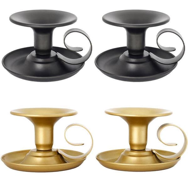 2 Pcs European Iron Candle Holders for Romantic Dinner Decorative Lighting Black
