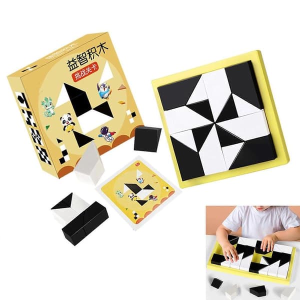 Black and White Wooden Puzzle Block Set Toy for Kids Adults Creative Brain Game Puzzle Spatial Reasoning and Training Toy Multicolor