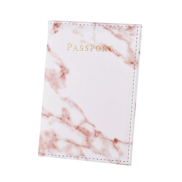 Pasfodral Pasholder Rosa Marmor Læder Guld Hvid white