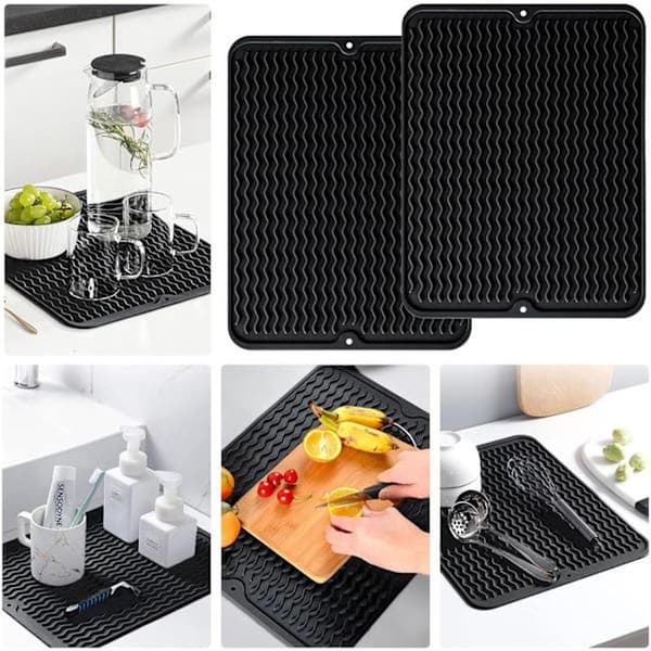 2-pakning silikonunderlag for oppvask, 40x30 cm, oppvaskunderlag, oppvaskstativ