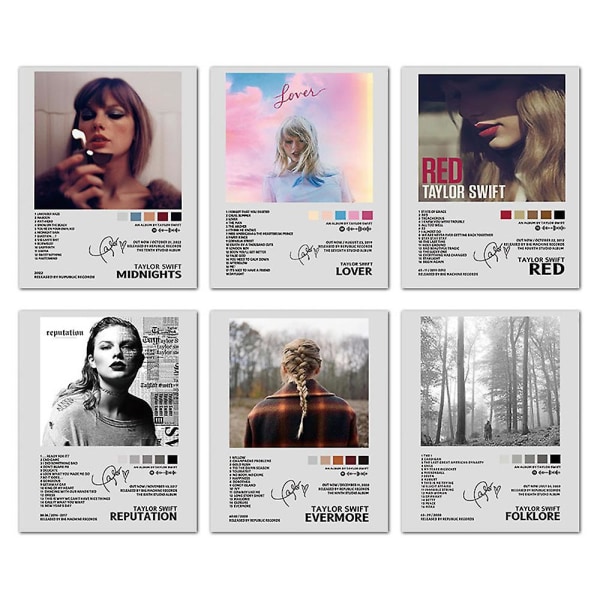 6 stk Taylor Swift albumplakat Folklore-elsker Red Midnights Omdømme Evermore-trykk albumomslag Veggkunst dekorgaver til Swiftie-fans musikkelskere