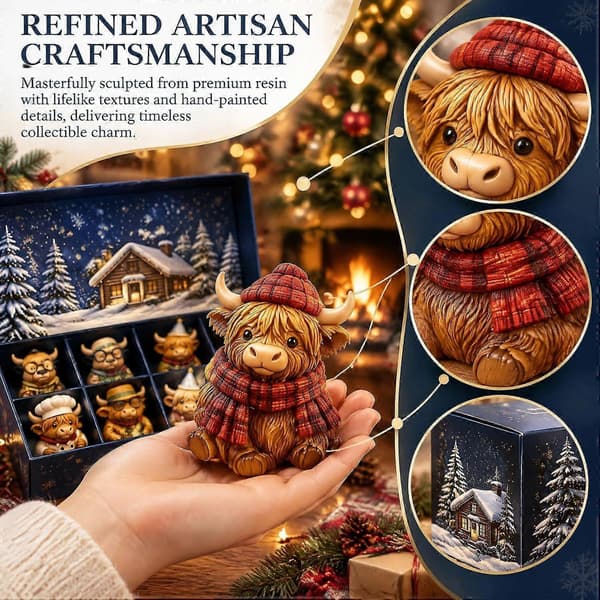 Julekalender, 24 stk. samleobjekter Highland Cow minifigurer, nedtelling til jul blindboks-gave til festdekorasjon 1 ensemble