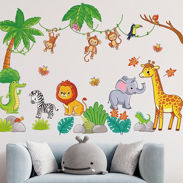 1 set Jungle Animal Väggdekal Tecknad Djur Väggdekor Väggdekor för barn Baby Nursery Lekrum Sovrum Dagis Rum Väggdekor