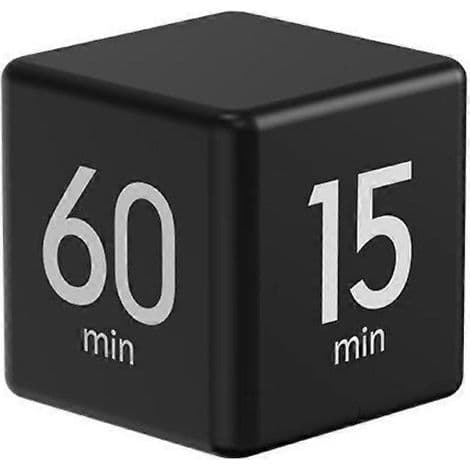 Roterende kubetimer med LED-skjerm, forhåndsinnstilt fra 1 til 60 minutter, justerbart volum, ideell for arbeid, studier og matlaging