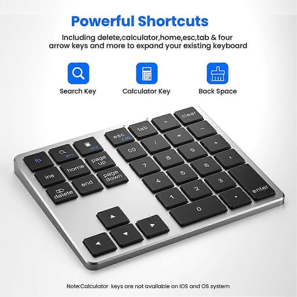 2.4G Bluetooth-nummerplatta Ultratunn trådlös numerisk knappsats USB-uppladdningsbar numerisk knappsats för IOS Android Window Black