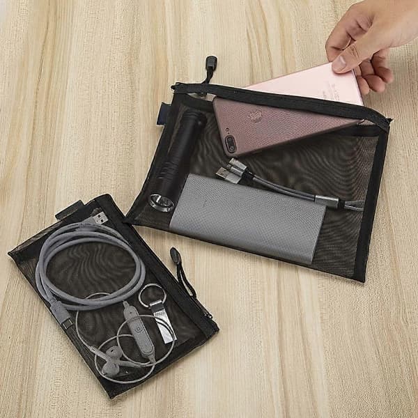 Sæt med 10 sorte kosmetiktasker i mesh, rejsetasker med lynlås til makeup- og blyantopbevaring, 24 x 18 cm 10pcs-black
