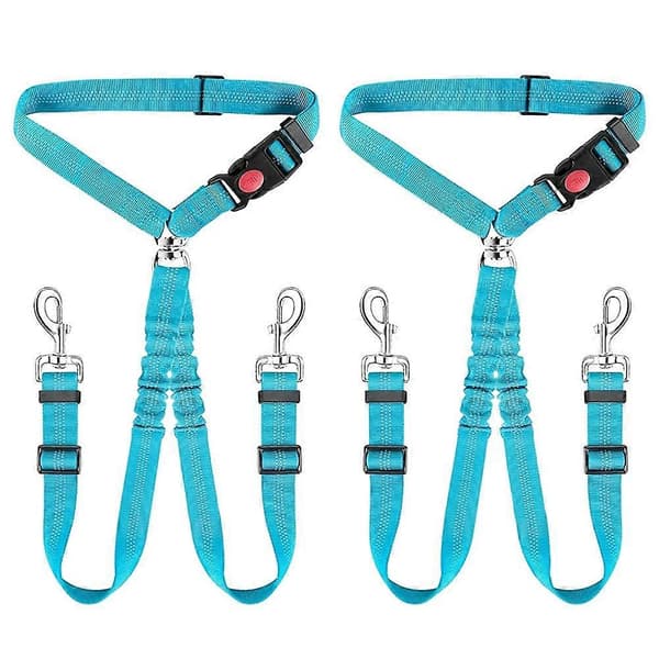 Hundsäkerhetsbälte för bil, justerbart hundsele med elastisk bungee-buffert, 2-i-1 husdjursfäste hundsäkerhetslina C Blue