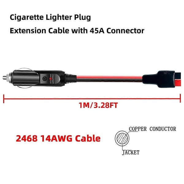 Lighterstik med 45A stikforlængerkabel 14AWG batteriopladeradapter til Anderson PowerPole-port 1M