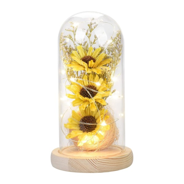 Sunflower Eternal Flower Led Lampe Pendel Glasskuppel 3 Head Solsikke Valentins morsdagsgave