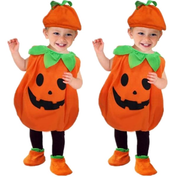 Barn Halloween Pumpkin Cosplay Kostym Toddler Fancy Dress Party Baby Outfit Set 110cm
