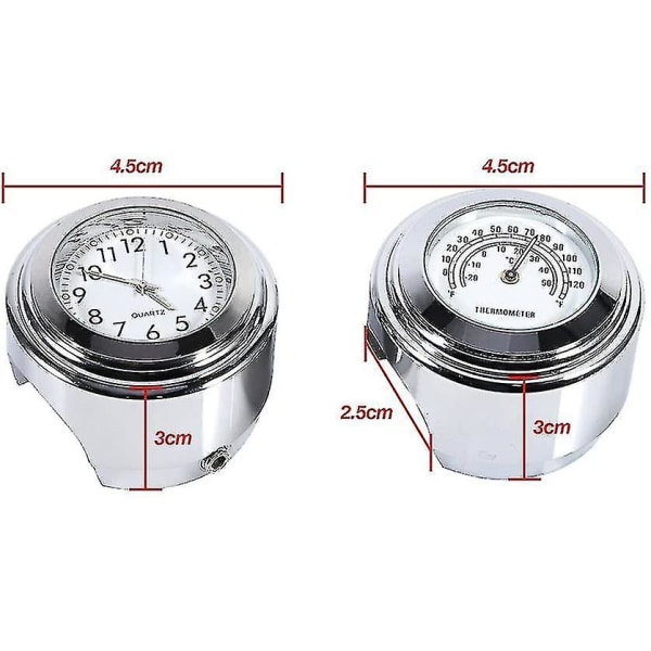 Motorcykelstyrsur, 7/8" vandtæt Motorcykelstyrmontering digitalt ur og temperaturtermometer Hvid-better