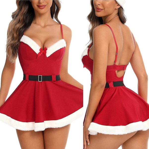 Bxhd Sexiga julunderkläder för kvinnor Santa Babydoll Chemise Sovkläder Klänning Teddy XL