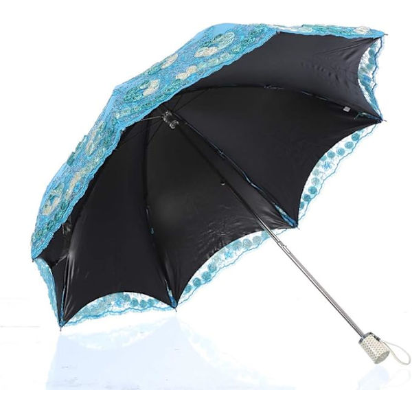 Hopfällbart UV-parasoll Snö/Regn/Sol Paraply Broderi Bröllopsparaply Blue