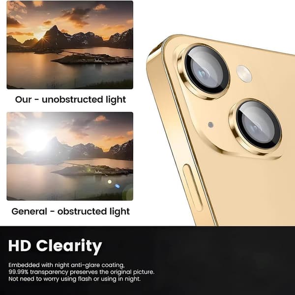 Kamerlinsskydd för iPhone 14 / iPhone 14 Plus, Splittersäkert Ultra HD Individuellt Linsskydd, Guld