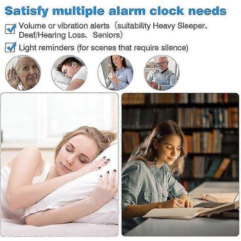 Kraftfull väckarklocka för djupsövare, dubbel väckarklocka med sängvibration, för sovrum, 6,5\" skärm