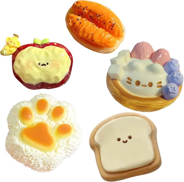 Fem bedårende, bløde legetøj, squishy mochi i gradientfarver