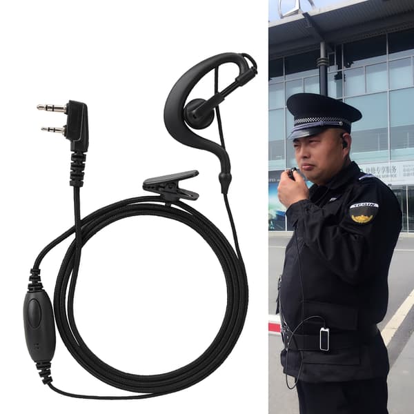 K-hoved Radio Transceiver Headset Øretelefon (med PTT-knap, Sort)