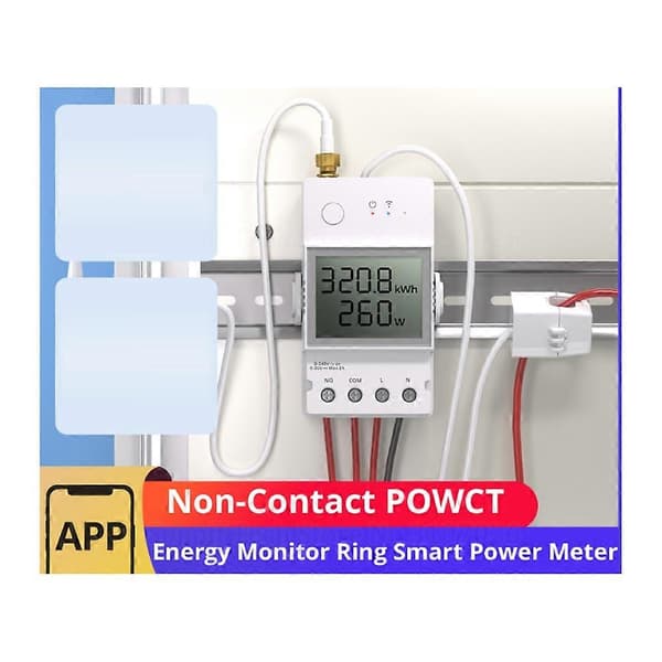POWCT Ring Smart Power Meter ESP32 Chip Strømtransformator 100A Energimonitor Kontaktorkontroll Fungerer med Alexa IFTTT White