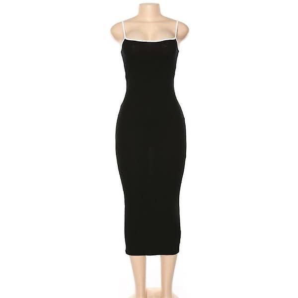 Women's Spring Summer Spaghetti Strap Solid Color Slim Long Knitted Dress Women's Sling Backless Party Dress White White S