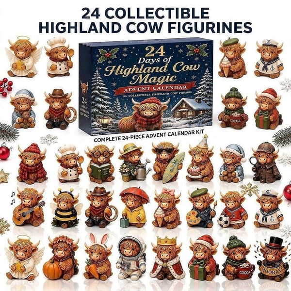 Julekalender, 24 stk. samleobjekter Highland Cow minifigurer, nedtelling til jul blindboks-gave til festdekorasjon 1 ensemble