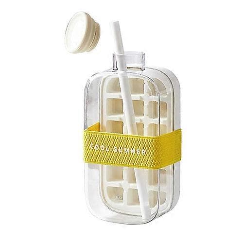 Bärbar 2-i-1 isbitsflaska med sugrör, en-trycks isbitsform vattenflaska med lock, 800 ml push-typ isbitsflaska White