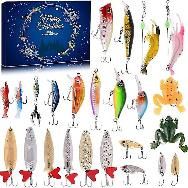 Fiskejulkalender - Fiskeutrustningsset, för vuxna män och pojkar, fisketillbehör (24 delar) A