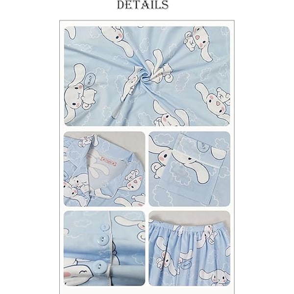 Kawaii Cartoon Pyjamas för Kvinnor och Flickor Långärmad Skjorta med Pyjamabyxor Sovkläder Hemkläder 2-delad Pyjamasuppsättning Cinnamoroll M